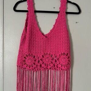 Atmosphere Fuchsia Crochet Tank with Fringe